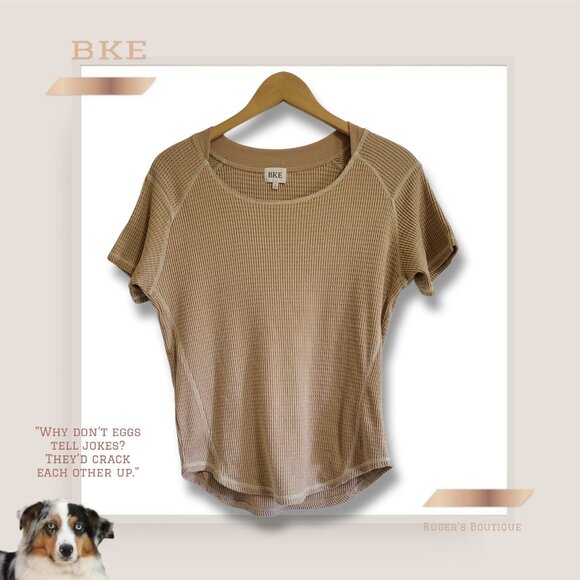 🌿​BKE Women's Small Beige Waffle Knit Short Sleeve Casual Top - Picture 11 of 12